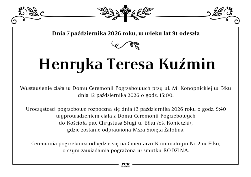 Henryka Teresa Kuźmin - nekrolog